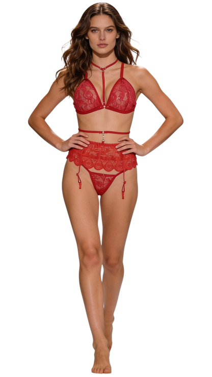 Set con Liguero Romance - Rojo