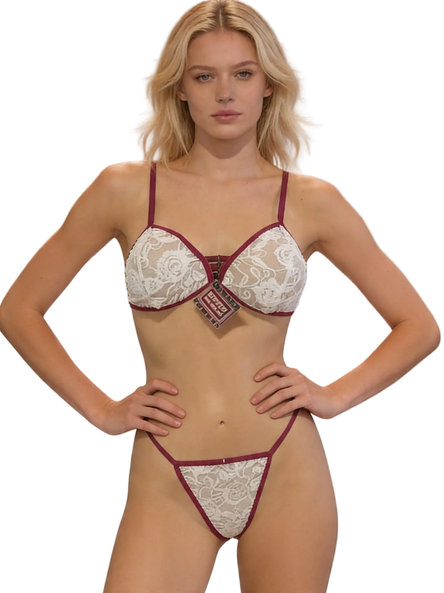 Set Bralette Encaje Blanco con Rojo