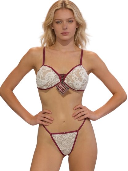 Set Bralette Encaje Blanco con Rojo