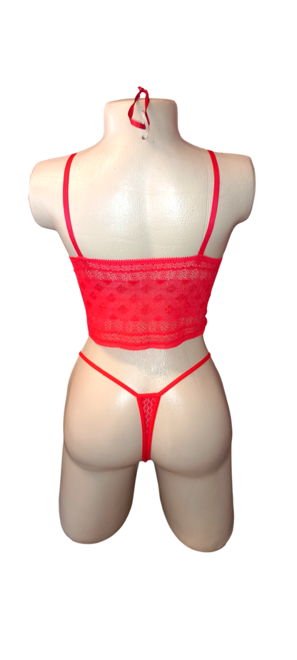 Set Crop top Encaje Rojo Tanga Graduar
