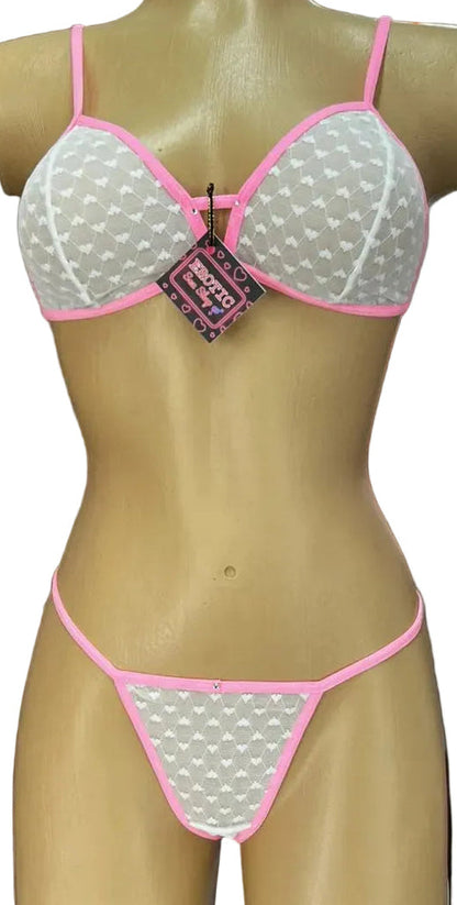 Set Bralette Encaje Blanco con Rosa