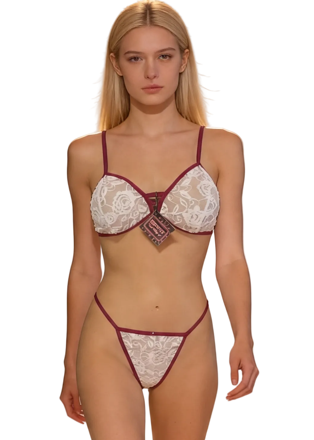 Set Bralette Encaje Blanco con Rojo