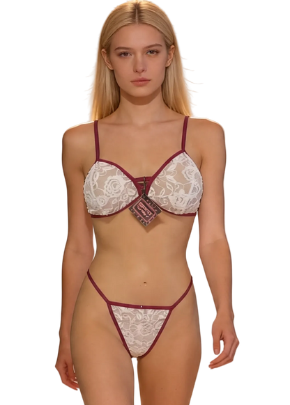 Set Bralette Encaje Blanco con Rojo