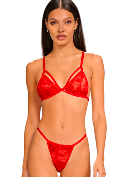 Set Bralette Encaje Rojo