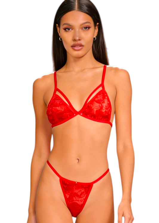 Set Bralette Encaje Rojo