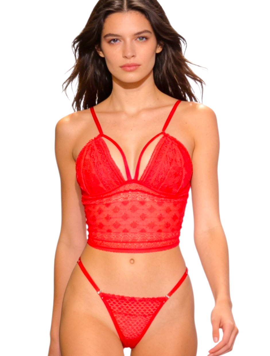 Set Crop top Encaje Rojo Tanga Graduar