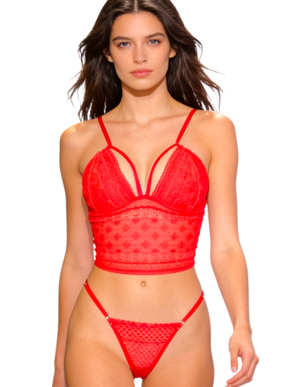 Set Crop top Encaje Rojo Tanga Graduar