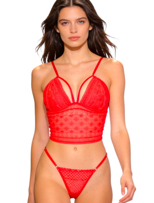 Set Crop top Encaje Rojo Tanga Graduar